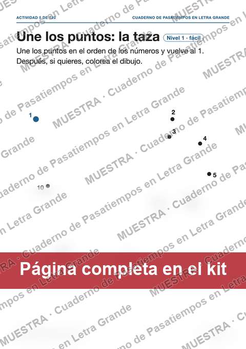 Muestra de la página del kit: Une los puntos: la taza
